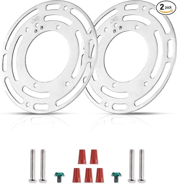 2 Pack Ceiling Fan Adapter Plate, Universal 4 Inch Ceiling Light Mounting Bracket, Steel Junction Box Adapter with Ground Screw, Light Fixture Mounting Bracket, Light Crossbar for Wall or Ceiling