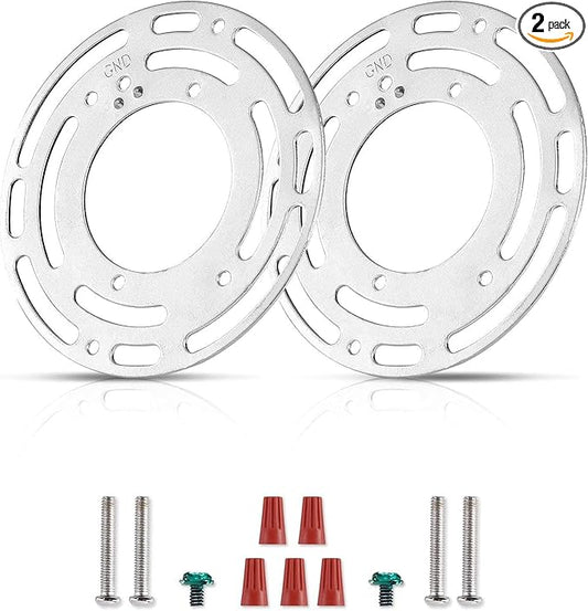 2 Pack Ceiling Fan Adapter Plate, Universal 4 Inch Ceiling Light Mounting Bracket, Steel Junction Box Adapter with Ground Screw, Light Fixture Mounting Bracket, Light Crossbar for Wall or Ceiling