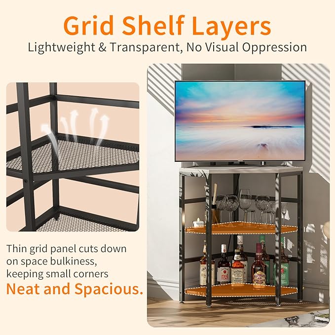 Gray Corner Printer Stand Table, with Power Outlet and USB Charging & LED Lights, for Home Printer Stands, Storage Shelf, Computer Tower/CPU Stand Holder for Home Office, Greige