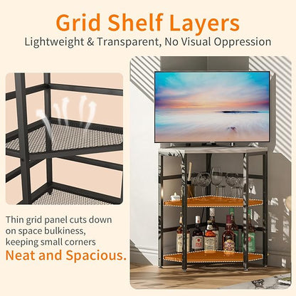 Gray Corner Printer Stand Table, with Power Outlet and USB Charging & LED Lights, for Home Printer Stands, Storage Shelf, Computer Tower/CPU Stand Holder for Home Office, Greige