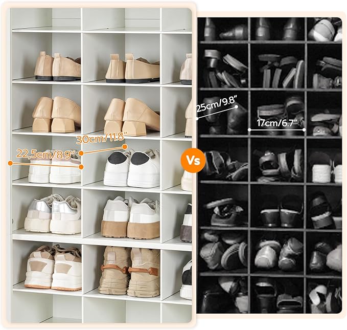 HOOBRO Tall Shoe Cabinet, 9 Tier Shoe Storage Cabinet, Freestanding Wooden Shoe Cabinet Organizer with 24 Cubbies and 3 Hooks, for Entryway, Closet, Living Room, White WT24SC01