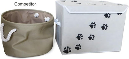 Feline Ruff Large Dog Toys Storage Box. 16" x 12" inch Pet Toy Storage Basket with Lid. Perfect Collapsible Canvas Bin for Cat Toys and Accessories Too! (Tan)