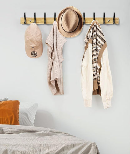 Coat Rack Wall Mount, 16.5 Inches Wood Coat Hooks Wall Mount, Wall Coat Rack with 5 Hooks, Hat Rack Wall Hooks for Hanging Coat, Bag, Towel (2Pack, Natural)