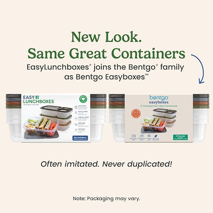 Bentgo Easyboxes - Original Stackable Lunch Boxes - Reusable 3-Compartment Food Containers for Kids and Adults - Bento Lunch Box for Meal Prep, School, & Work - BPA Free, Set of 4 (Earth Tones)