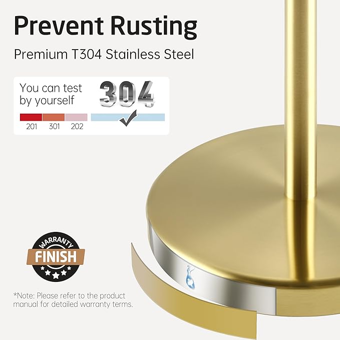 KES Gold Toilet Paper Holder Stand 26" H (Taller Version), Free Standing Toilet Paper Roll Holder with Weighted Base for Bathroom, Rustproof SUS304 Stainless Steel Brushed Gold, BPH283S66-BZ