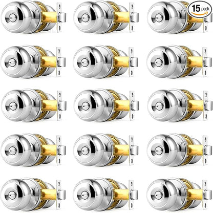 Probrico Polished Chrome Door Knobs, Interior Door Knobs with Round Ball Knob, Nickel Privacy Door Knob for Bedroom Bathroom, 15 Pack