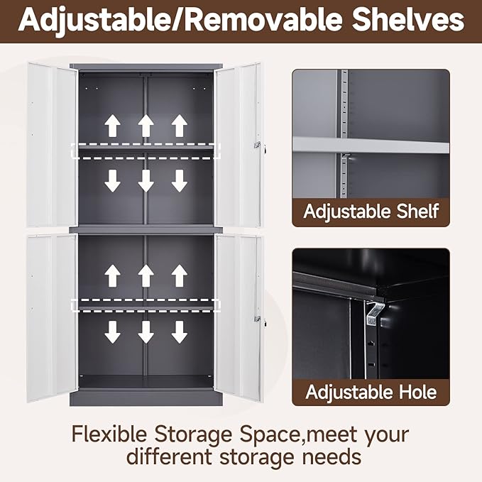Metal Storage Cabinets with Locking Doors,71" Tall Garage Cabinet with 3 Adjustable Shelves, Lockable Steel Office Storage Caninet Tool Cabnet for Home Office,Garage, Pantry