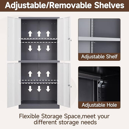 Metal Storage Cabinets with Locking Doors,71" Tall Garage Cabinet with 3 Adjustable Shelves, Lockable Steel Office Storage Caninet Tool Cabnet for Home Office,Garage, Pantry