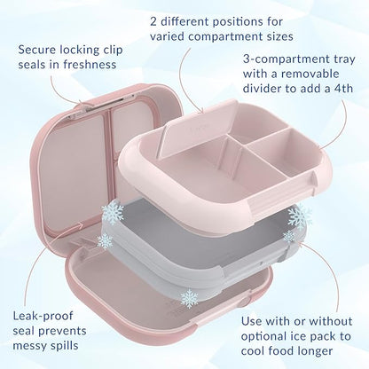 Bentgo Chill Max Leak-Proof XL Lunch Box - Included Ice Pack Keeps Food Cold; 5-Cup Capacity for Ages 8+, 3 or 4 Compartment Bento Box, BPA-Free, Dishwasher Safe (Pink Cloud & Blush)