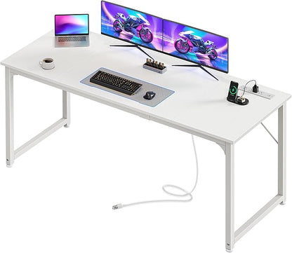 PRAISUN 63 X 24 Inch Office Computer Desk with Power Outlets and USB-C Port, Larger and Longer Gaming Desk, for Home Office, Study, Writing Work from Home Table, Metal Frame, Rustic Brown