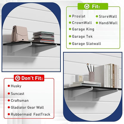 20 Pack Metal Slatwall Shelf Brackets with Lip Heavy Duty, Slatwall Accessory for Panels Shelving, Garage, Retail Display (White, 8 Inch)