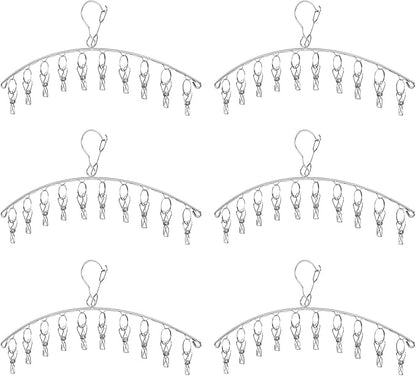 Seropy Clothes Hanger with 10 Clips Laundry Drying Rack 6 Pack, Clothes Drying Rack Stainless Steel Sock Hangers Windproof Clip and Drip Hanger for Drying Socks, Bras, Towel, Underwear, Baby Clothes