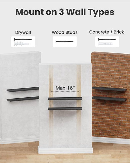 AMADA HOMEFURNISHING Floating Shelves Wall Mounted, 24 x 7 Inch Wall Shelves for Bathroom, Bedroom, Living Room, Black Shelves Set of 2 - AMFS05 | Wall Shelves, for Bathroom, Bedroom, Living Room, Shelves
