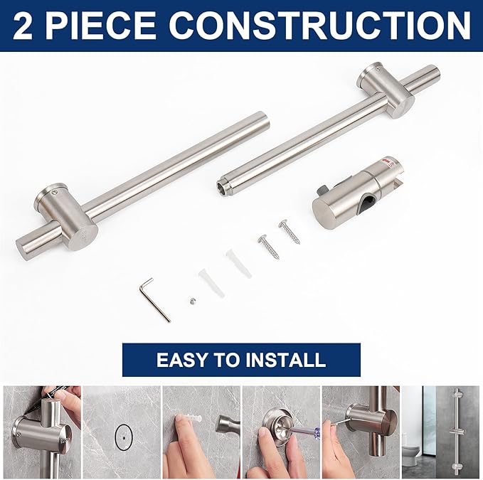 NearMoon Slide Bar with Height/Angle Adjustable Handheld Shower Holder, Bathroom SUS 304 Stainless Steel Head Holder for Bath (Screw Mounted, Brushed Nickel)