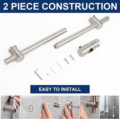 NearMoon Slide Bar with Height/Angle Adjustable Handheld Shower Holder, Bathroom SUS 304 Stainless Steel Head Holder for Bath (Screw Mounted, Brushed Nickel)