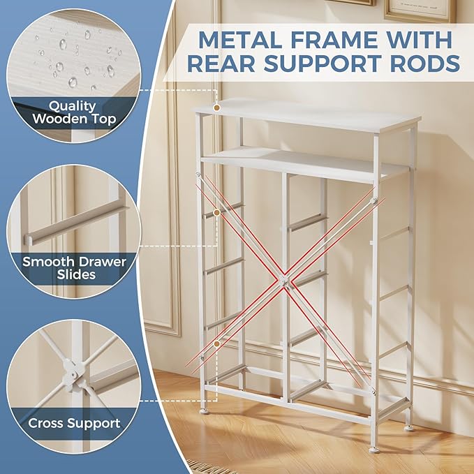 DUMOS TV Stands for Living Room with 8 Drawers, Tall 8-Drawer Chest of Drawers with Raised Shelf, Storage Tower with Fabric Bins for Organization, Hallway Storage, Pink