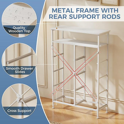 DUMOS TV Stands for Living Room with 8 Drawers, Tall 8-Drawer Chest of Drawers with Raised Shelf, Storage Tower with Fabric Bins for Organization, Hallway Storage, White