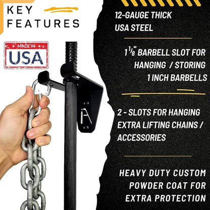 IRON AMERICAN Alpha Barbell Gym Wall Mount Storage 100+ Pound Capacity - Multi-Use Barbell Wall Holder, Barbell Hanger 4.25 x 6.75 x 7.25 Inches - Holds Any Standard Olympic Barbell - Hardware Included