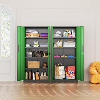 Bonusall 72" Metal Garage Storage Cabinet， Heavy-Duty Steel Cabinet with 2 Locking Doors & 5 Adjustable Shelves for Home, Office, or Workshop Organization(Black Green)