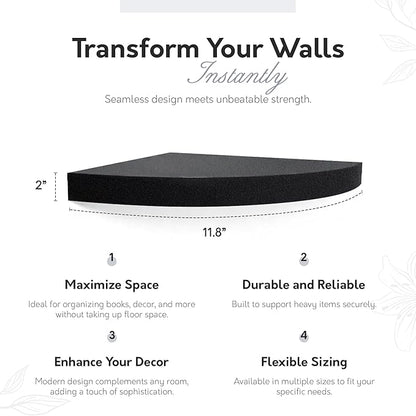 InPlace Durbale Corner Shelf - Easy to Install & Remove, Floating Corner Shelves - Wall Mounted Decorative Corner Shelf for Bouquet of Flowers or Small Lamp - 11.8"D x 11.8"W x 2"H, Espresso - 191808