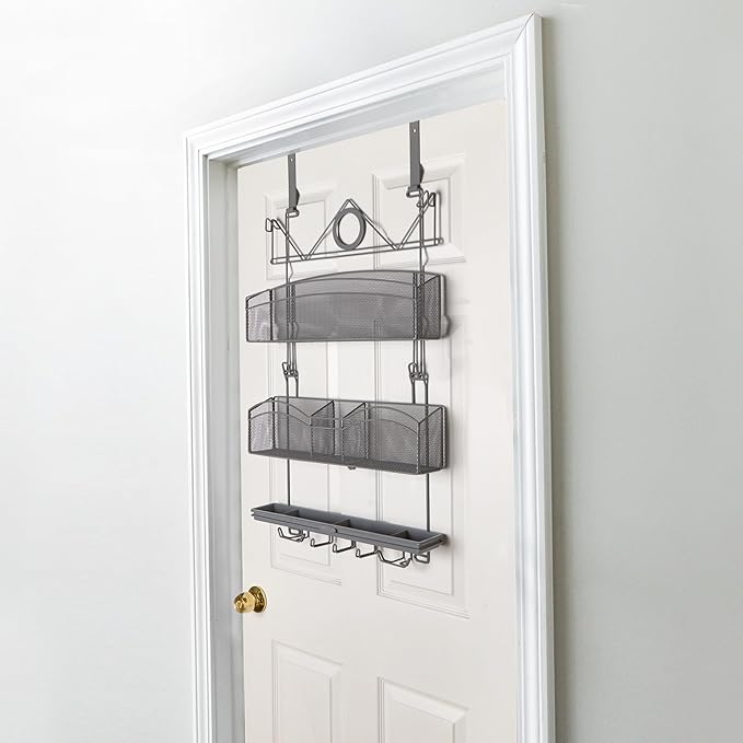 Over The Door #3100 Hanging Storage for Keys and Pet Supplies, All-in-One Rack in Grey Patented