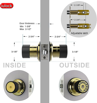 Smart Door Knob with Keypad and Key,Keyless Entry Door Lock with Rubber Grip, Auto Lock,50 User Code,Waterproof, Easy to Install and Program for Bedroom Garage Office Gate (Golden)