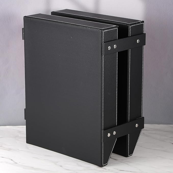 2-Tier Stackable Leather Desk Organizer, Letter Tray Holder for File, A4 Paper, Magazine & Stationery, Desktop Storage Box for Office & Home (Black)