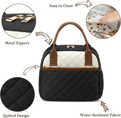CAMTOP Lunch Box for Women Men Insulated Lunch Bag Lunch Tote Bag Leakproof Thermal Cooler Large Capacity for Travel Work School Picnic (Black White Brown)