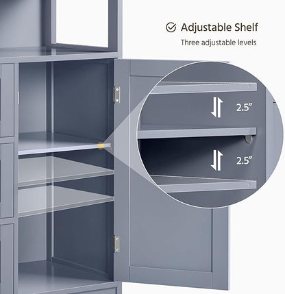 Yaheetech Bathroom Storage Cabinet Bathroom Floor Cabinet Freestanding Storage and Organizer with Door, 3 Drawers, Adjustable Shelf, 35.5 Inches Height, Gray