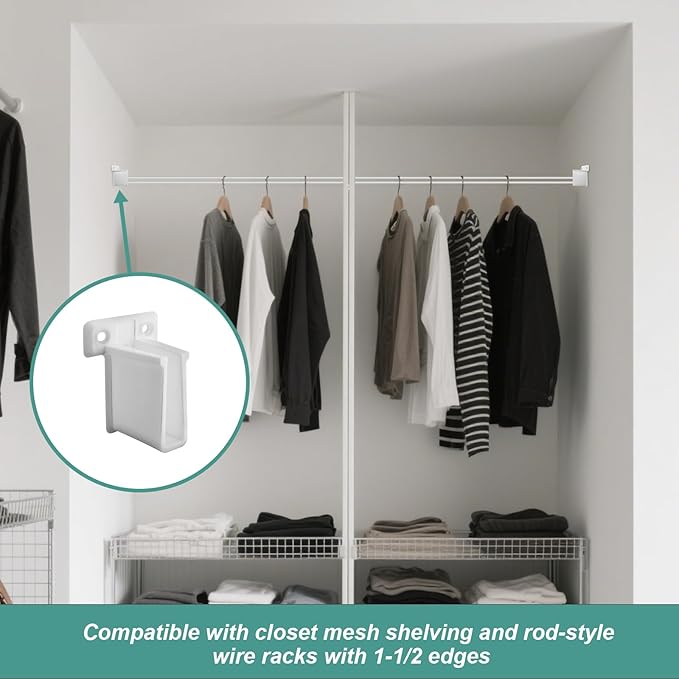 4 Pack Wire Shelf End Bracket - Heavy Duty Closet Shelf Brackets, White Plastic Closet Rod & Wall Shelf Supports with Screws, Suitable for Mesh Shelving