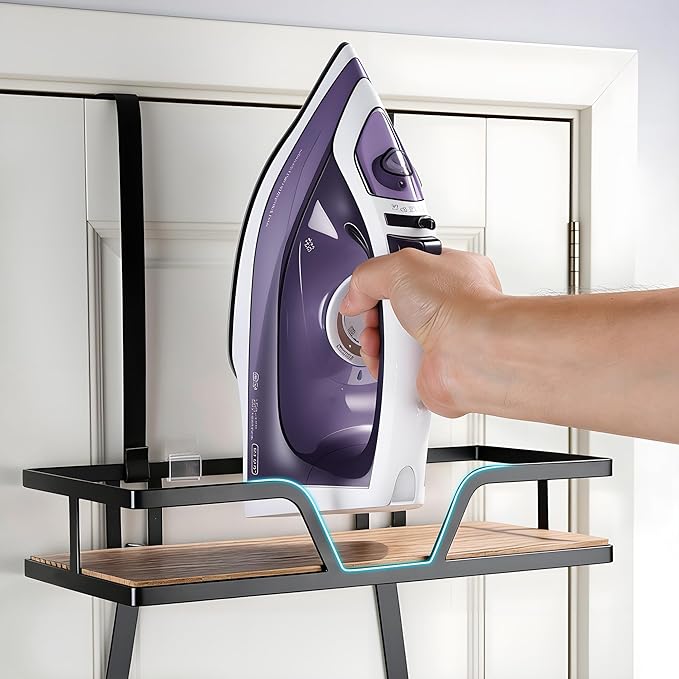 Ironing Board Hanger - Over The Door Ironing Board Holder Iron Holder Wall Mount, Laundry Room Organization and Storage for Iron, Steam & Supplies, Fits Up to 1.8 in Door