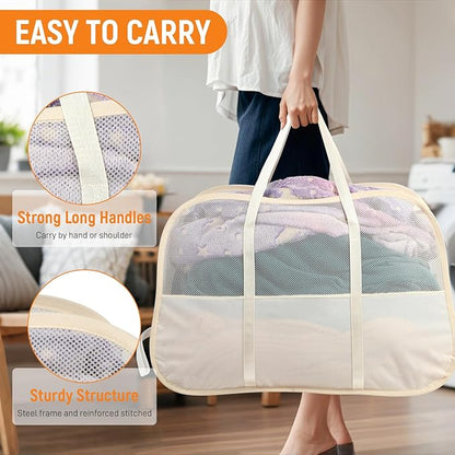 Collapsible Laundry Baskets with Easy Carry Handles, 95L Clothes Hamper for Storage, Foldable Laundry Basket Tear-proof, Large Pop Up Hampers for Laundry, Bedroom, Bathroom, Dorm Beige