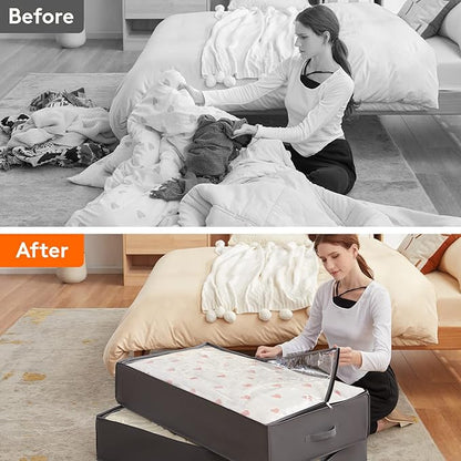 Lifewit 90L 8 Pack Under Bed Storage Containers, Large Capacity Blanket Storage Bags with Reinforced Handle, Organization and Storage for Comforters, Sheets, Clothes, Bedroom, College Dorm, Grey