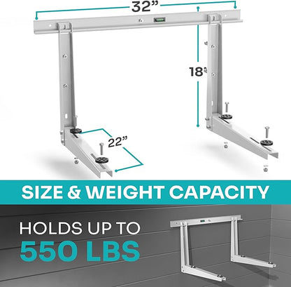 Heavy-Duty Outdoor Mini Split Wall Mount Bracket 9000 - 36000 BTU | Weatherproof Mini Split Mounting Bracket | Includes Drill Bit & Anti-Vibration Pads | Max 550lb Capacity