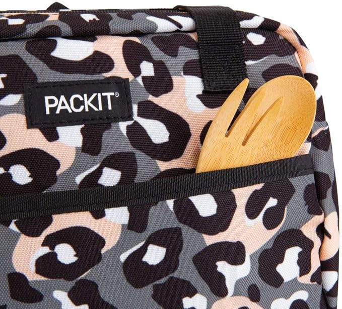 PackIt Freezable Hampton Lunch Bag, Wild Leopard Gray, Built with EcoFreeze Technology, Collapsible, Reusable, Zip Closure with Front Pocket and Shoulder Straps, Perfect for Tweens and Adults