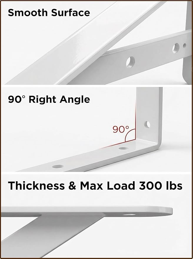 Shelf Brackets Heavy Duty, 8 Pack White 8 inch Floating Shelf Bracket, Max Load 300 lbs of Metal Triangle Decorative Shelf Support Brackets for Wall Mount