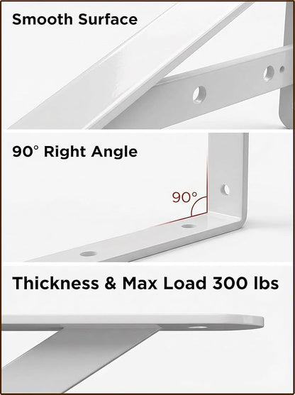 Shelf Brackets Heavy Duty, 8 Pack White 14 inch Floating Shelf Bracket, Max Load 300 lbs of Metal Triangle Decorative Shelf Support Brackets for Wall Mount