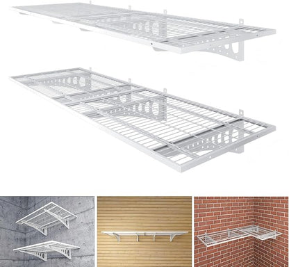 4-Pack 2×3ft(24×36 inch) Garage Wall Shelving, 1000 lbs Load Capacity, Garage Wall Mounted Shelves, Heavy Duty Shelf with Hooks, White