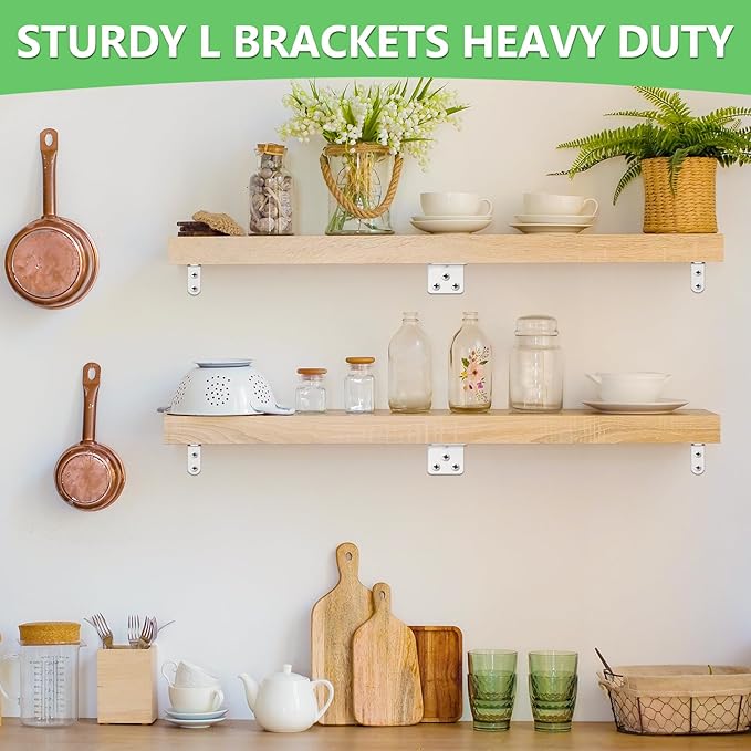 25Pcs Silver L Brackets for Shelves, 3 Sizes Angle Corner Braces Metal L Bracket Heavy Duty for Wood, Sturdy and Rustproof for Repairing Furniture with 82Pcs Screws Mounting Bracket Easily