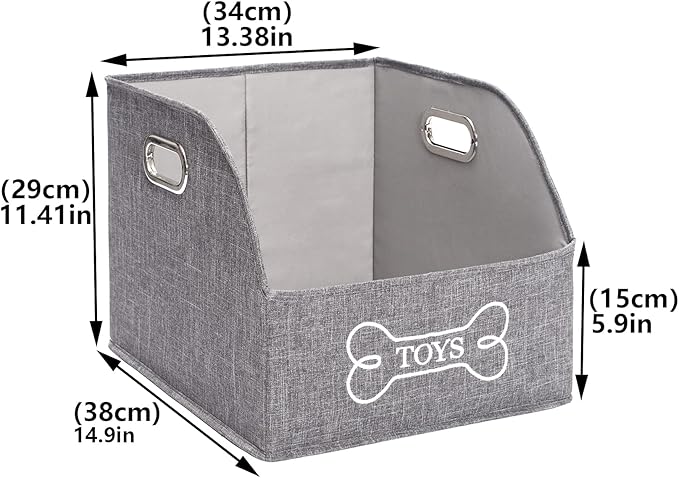 Geyecete Big Dog Toys Storage Bins Canvas Foldable Fabric Trapezoid with metal handles pet Baskets,Storage Bin Large toy box Organizer-Gray