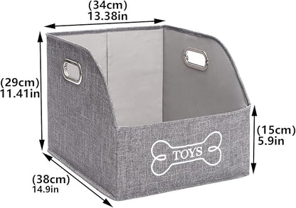 Geyecete Big Dog Toys Storage Bins Canvas Foldable Fabric Trapezoid with metal handles pet Baskets,Storage Bin Large toy box Organizer-Gray