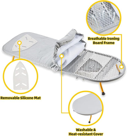 Foldable Ironing Board, 13"x35" Folding Tabletop Small Ironing Board with Iron Holder and Wall Mount Space-Saving, Grey