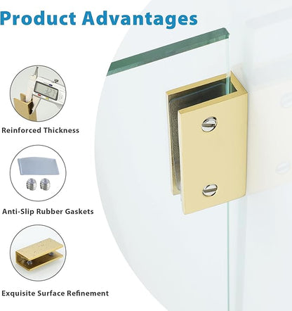 Alise Glass Shelf Brackets 2Pcs, Adjustable Shower Glass Clamps, Heavy Duty Clamp Holder, SUS304 Stainless Steel Brackets for 8-12mm Shower Shelf Bracket and Wall-to-Panel Connection, Gold Finish