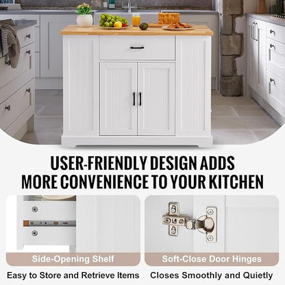 VEVOR 46" Wood Top Breakfast Bar with Storage Cabinet, Farmhouse Kitchen Table with Adjustable Shelf, Drawer, for Dining Kitchen Living Room, White