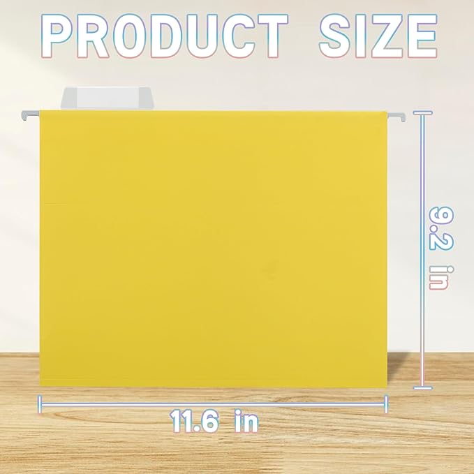25 Packs Hanging File Folders with 1/5-cut Tab,Letter Size File Folders Yellow for Filing Cabinet,Ideal Office,School Classroom Supplies