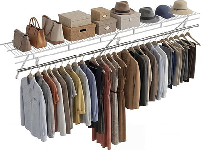 COSTWAY Closet Shelves Wall Mounted, Closet Shelf with Hanging Rod, Ventilated Metal Wire Shelving Kit, Wire Wall Shelf for Laundry Room, Bedroom, Home, Mounting Accessories Included (6 ft x 12 in)