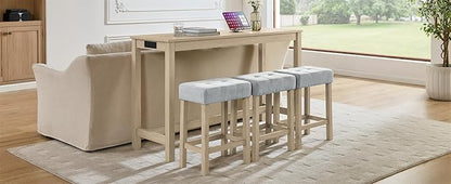 59" Power Outlet Mid Century Console Table, Slim Console Table with Solid Wood Frame, Long Narrow Console Tables for Living Room & Kitchen, Light Oak