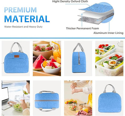 Lunch Bag for Women & Men Adult Insulated Lunch Box, Small Leakproof Cooler Food Lunch Containers Reusable High Capacity Lunch Tote Bags for Work, Travel, Outdoor (Blue)