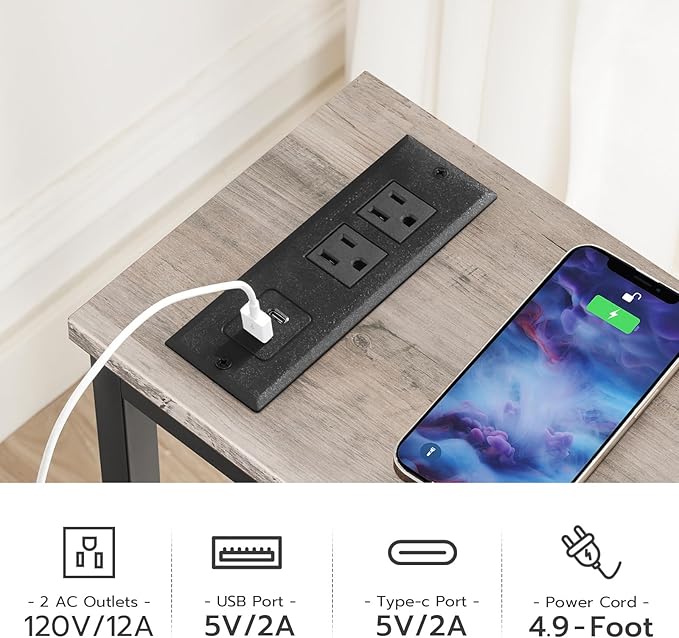 HOOBRO Narrow Console Table with Power Outlets, 44.9 Inches Sofa Table, Slim Behind Couch Table, Entryway Table with Display Shelf, for Living Room, Foyer, Hallway, Greige and Black BG114UXG01