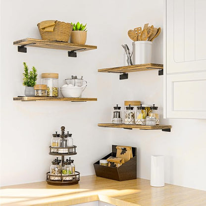 CONNOO Heavy Duty Floating Shelf Brackets, 6 Inch Hidden Metal L Brackets for Shelves Support, Rustic Industrial Farmhouse Shelf Brackets with Complete Mounting Hardware